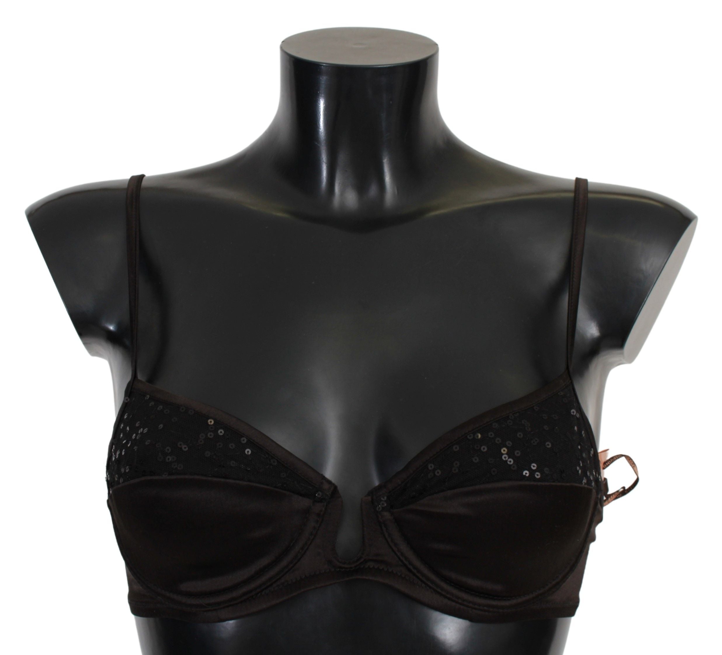 Ermanno Scervino Brown Sequined Balconette Bra Underwear