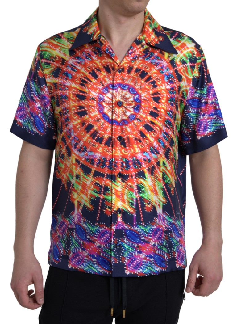 Dolce & Gabbana Multicolor Luminarie Print Men's Shirt Silk