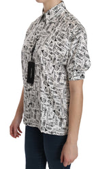 Dolce &amp; Gabbana White Musical Instrument Collared Blouse Shirt