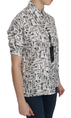Dolce &amp; Gabbana White Musical Instrument Collared Blouse Shirt