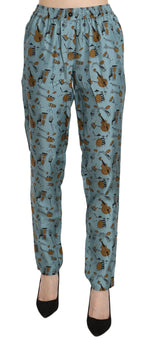 Dolce &amp; Gabbana Blue Musical Instruments Print Tapered Pants