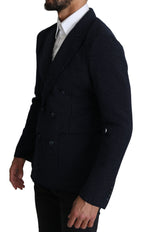 Dolce &amp; Gabbana Dark Blue Dotted Double Breasted Coat Blazer