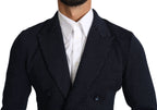 Dolce &amp; Gabbana Dark Blue Dotted Double Breasted Coat Blazer