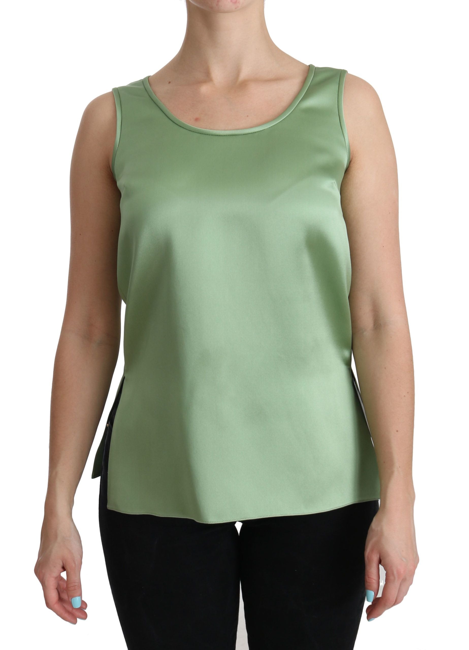 Dolce &amp; Gabbana Green Sleeveless 100% Silk Top Tank Blouse