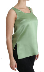 Dolce &amp; Gabbana Green Sleeveless 100% Silk Top Tank Blouse