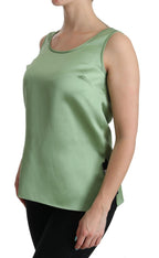 Dolce &amp; Gabbana Green Sleeveless 100% Silk Top Tank Blouse