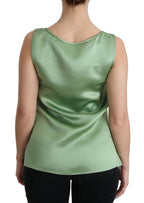 Dolce &amp; Gabbana Green Sleeveless 100% Silk Top Tank Blouse