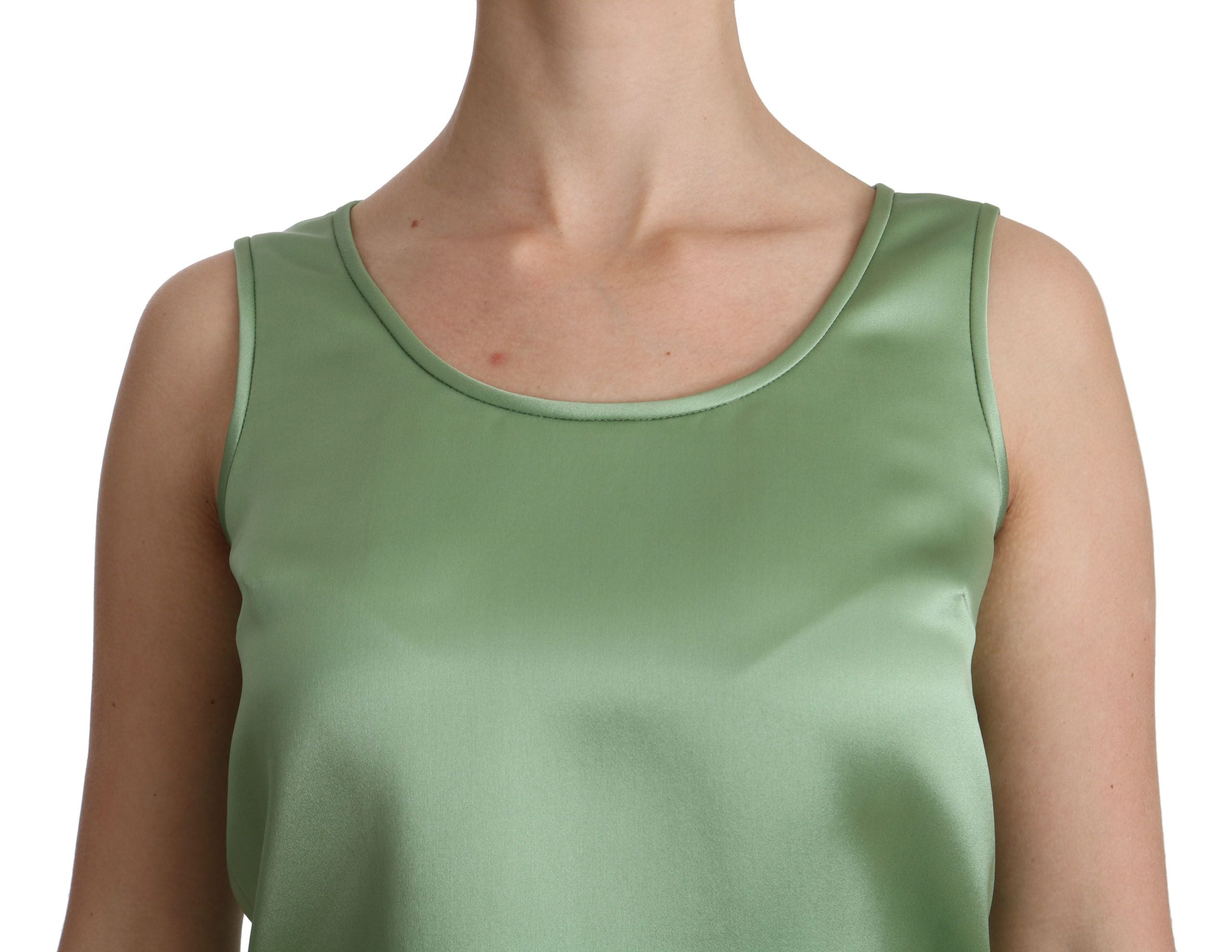 Dolce &amp; Gabbana Green Sleeveless 100% Silk Top Tank Blouse