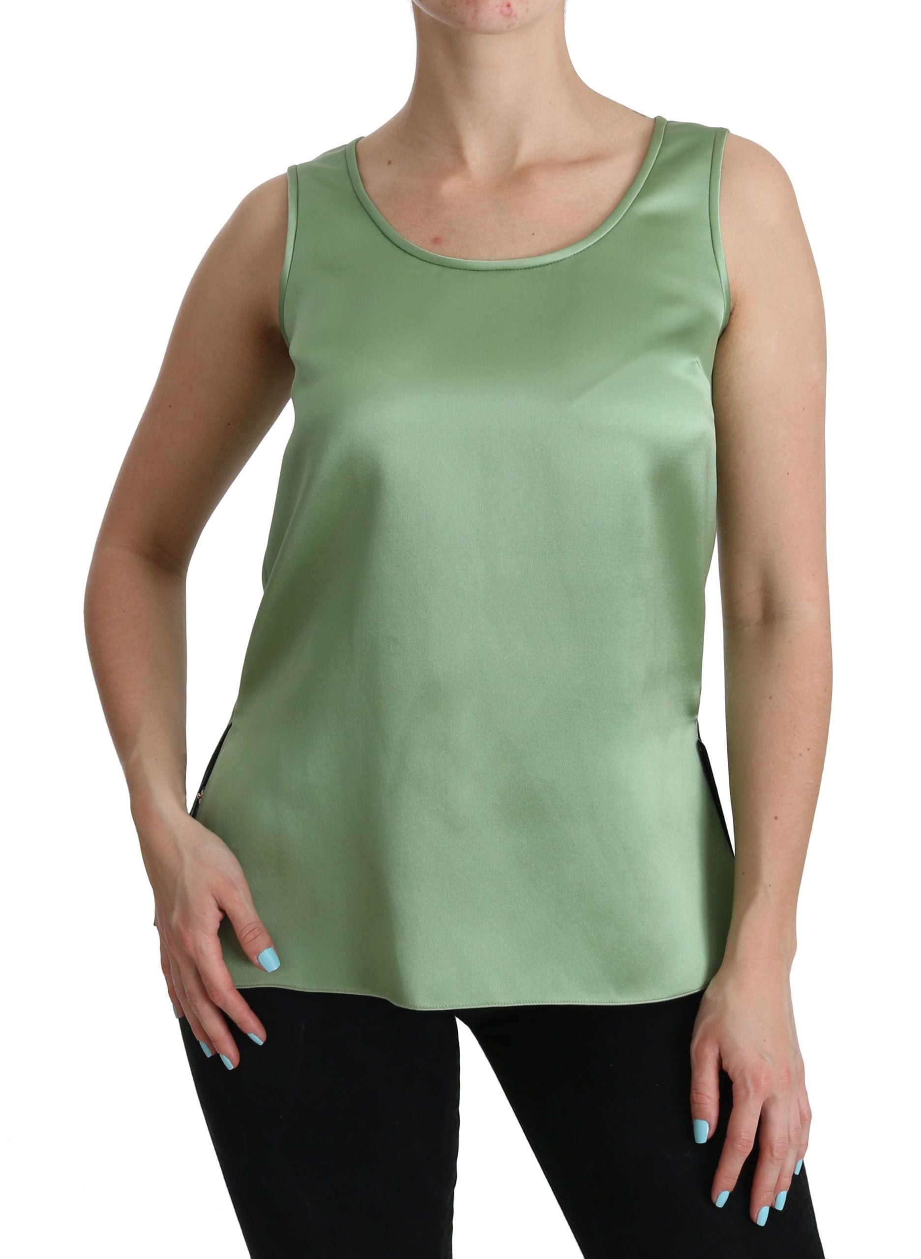 Dolce &amp; Gabbana Green Sleeveless 100% Silk Top Tank Blouse