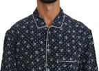 Dolce &amp; Gabbana Blue Skull Print Silk Top Sleepwear Shirt