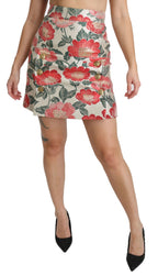 Dolce &amp; Gabbana White Green Red Floral High Waist Mini Skirt