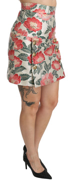 Dolce &amp; Gabbana White Green Red Floral High Waist Mini Skirt