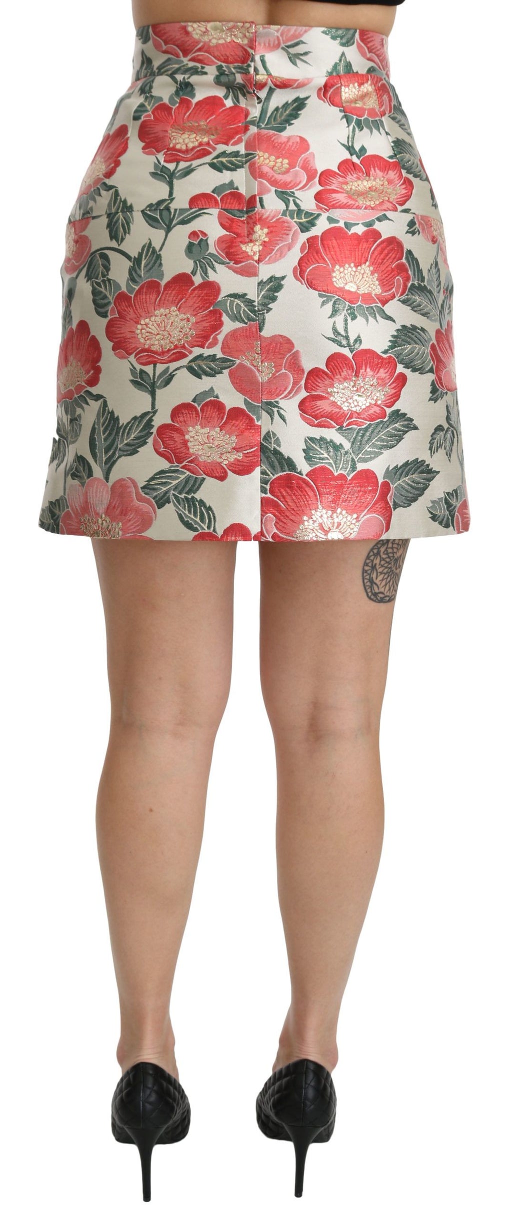 Dolce &amp; Gabbana White Green Red Floral High Waist Mini Skirt