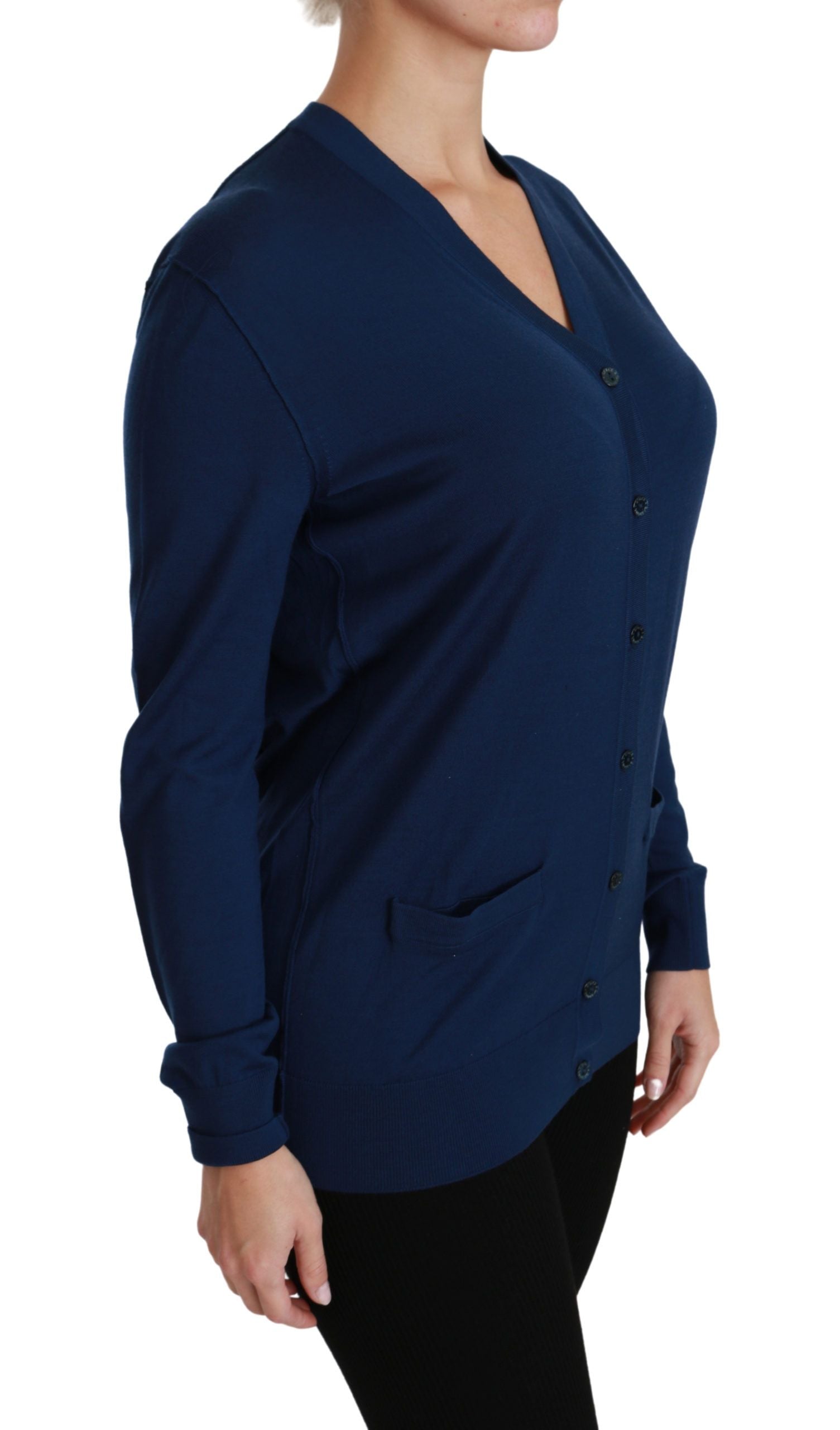 Dolce &amp; Gabbana Blue Button Cardigan Virgin Wool Sweater