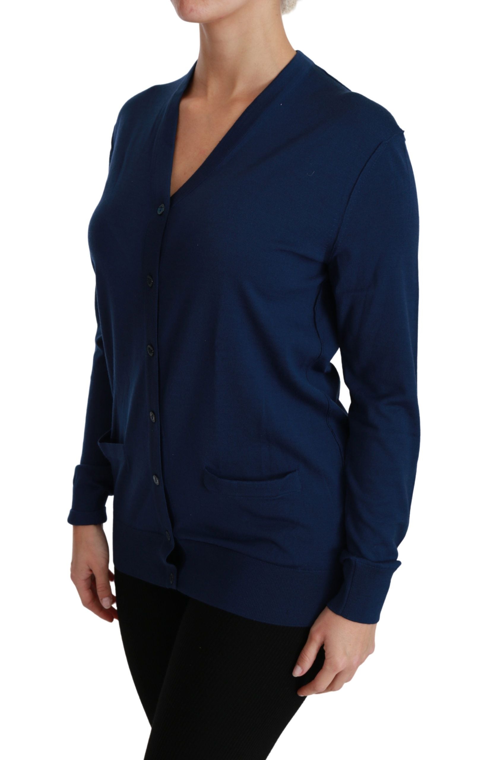 Dolce &amp; Gabbana Blue Button Cardigan Virgin Wool Sweater