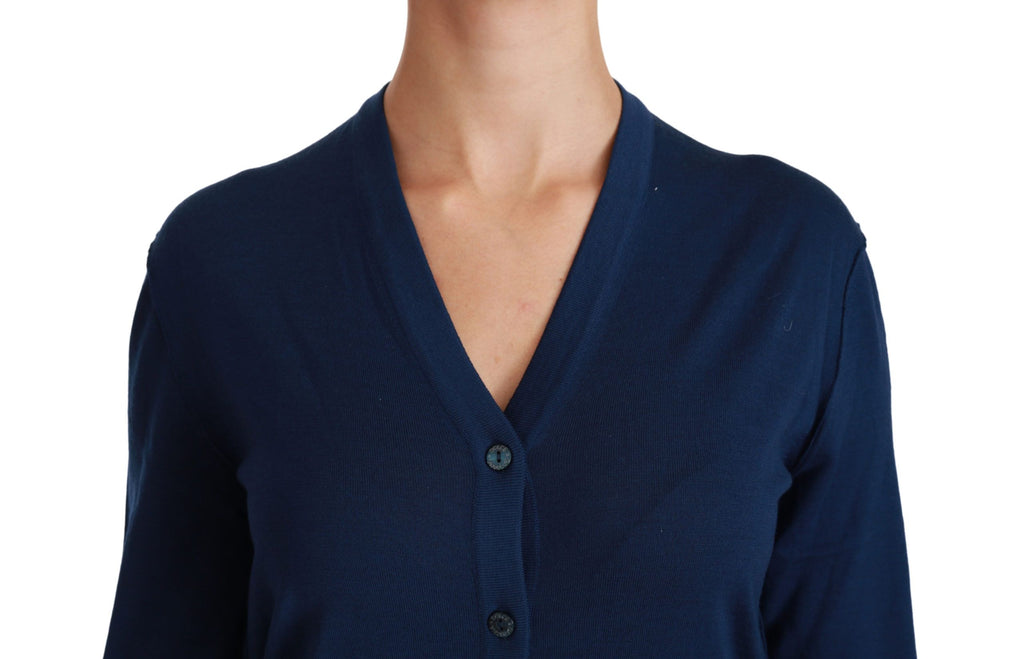 Dolce &amp; Gabbana Blue Button Cardigan Virgin Wool Sweater