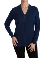 Dolce &amp; Gabbana Blue Button Cardigan Virgin Wool Sweater
