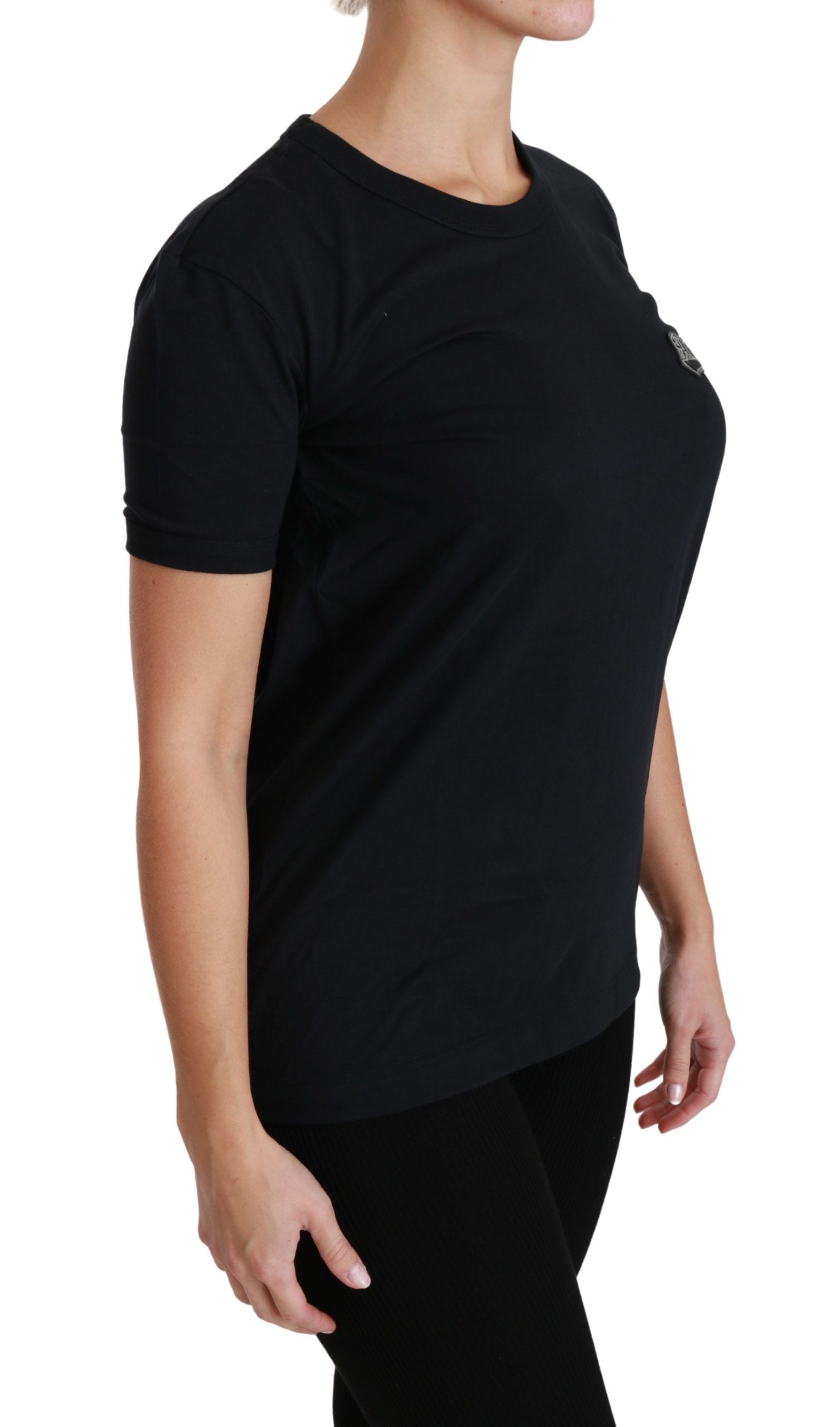 Dolce &amp; Gabbana Blue Love Patch Crewneck Cotton Top T-shirt