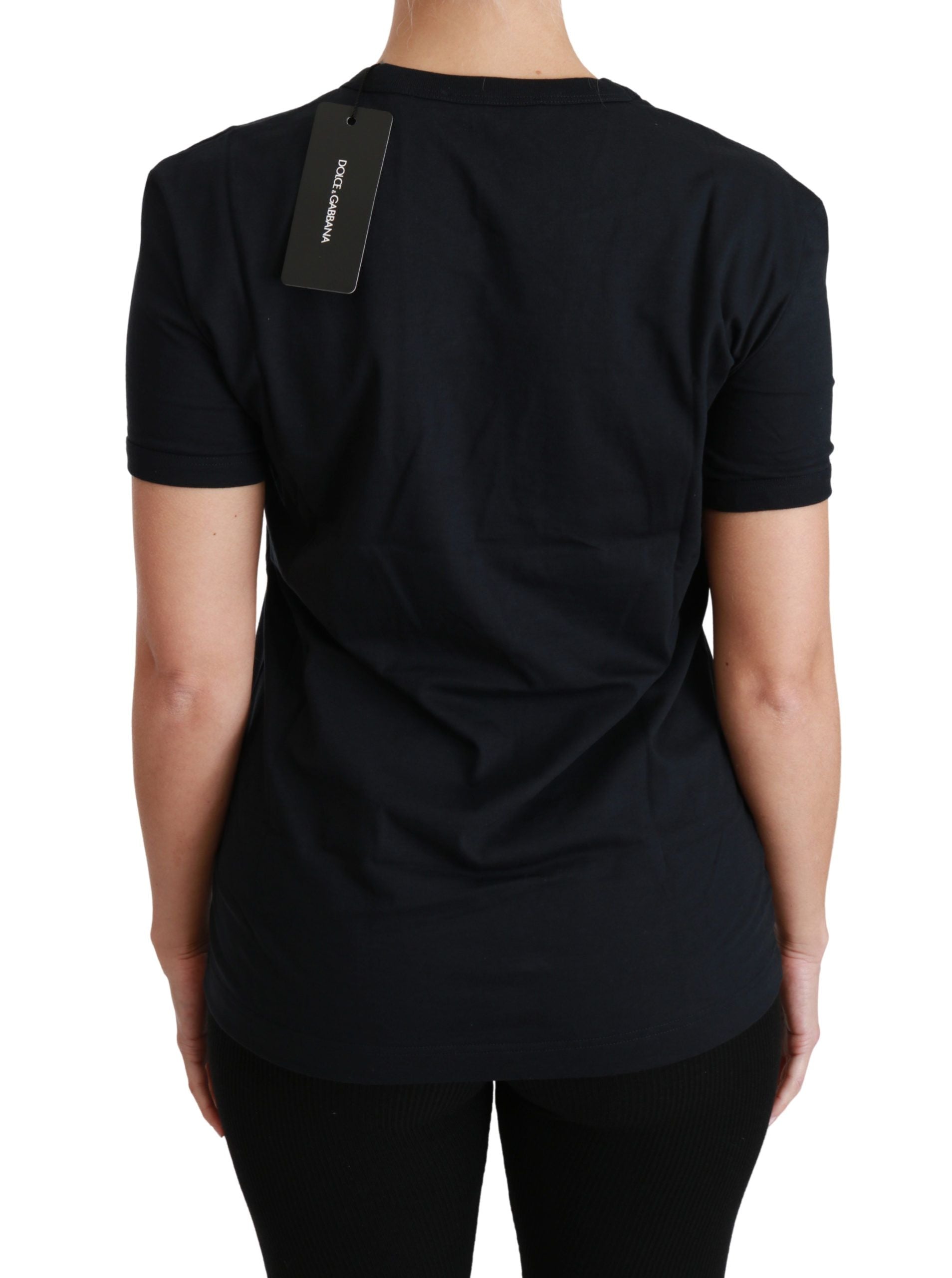 Dolce &amp; Gabbana Blue Love Patch Crewneck Cotton Top T-shirt