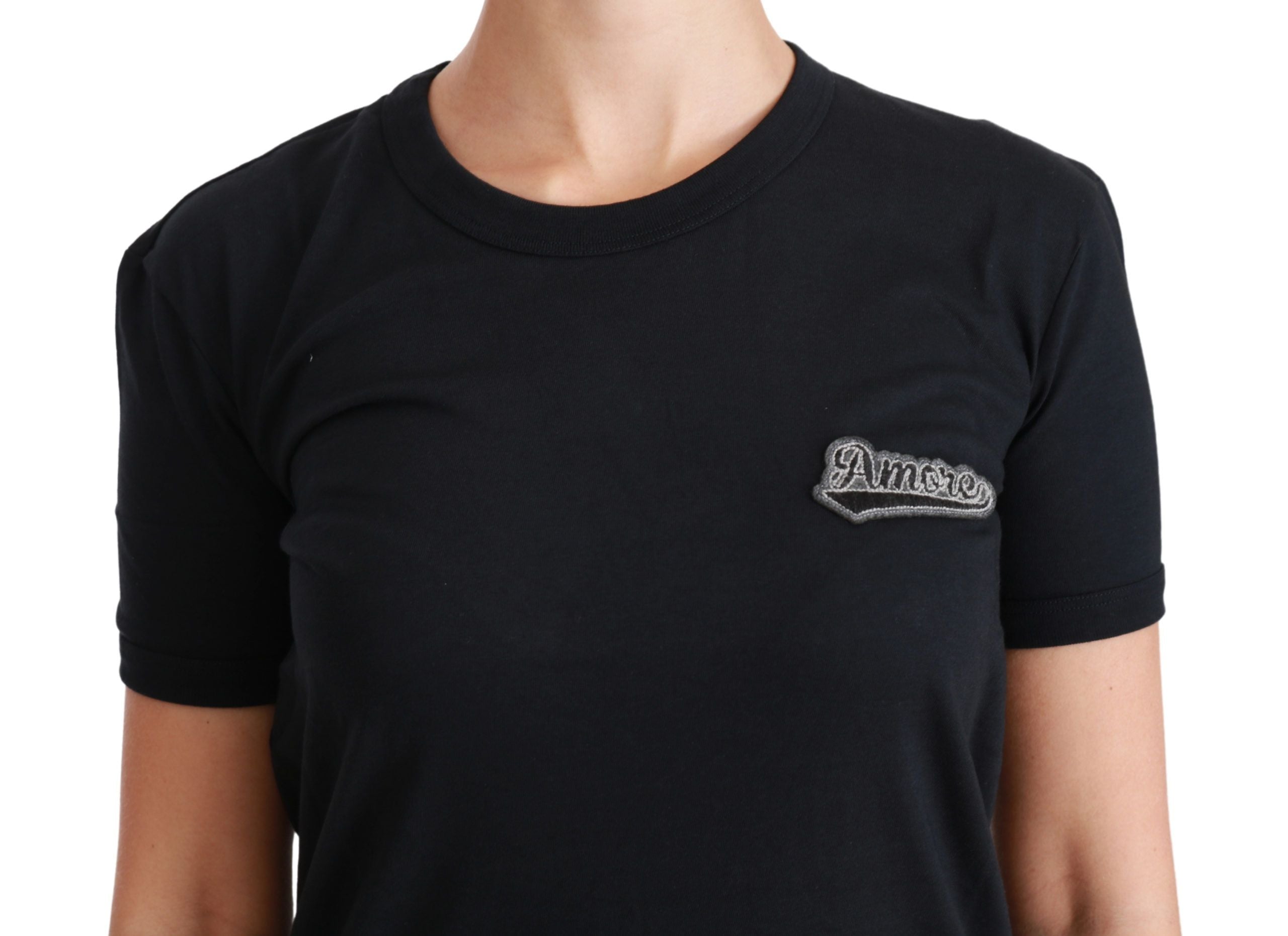 Dolce &amp; Gabbana Blue Love Patch Crewneck Cotton Top T-shirt