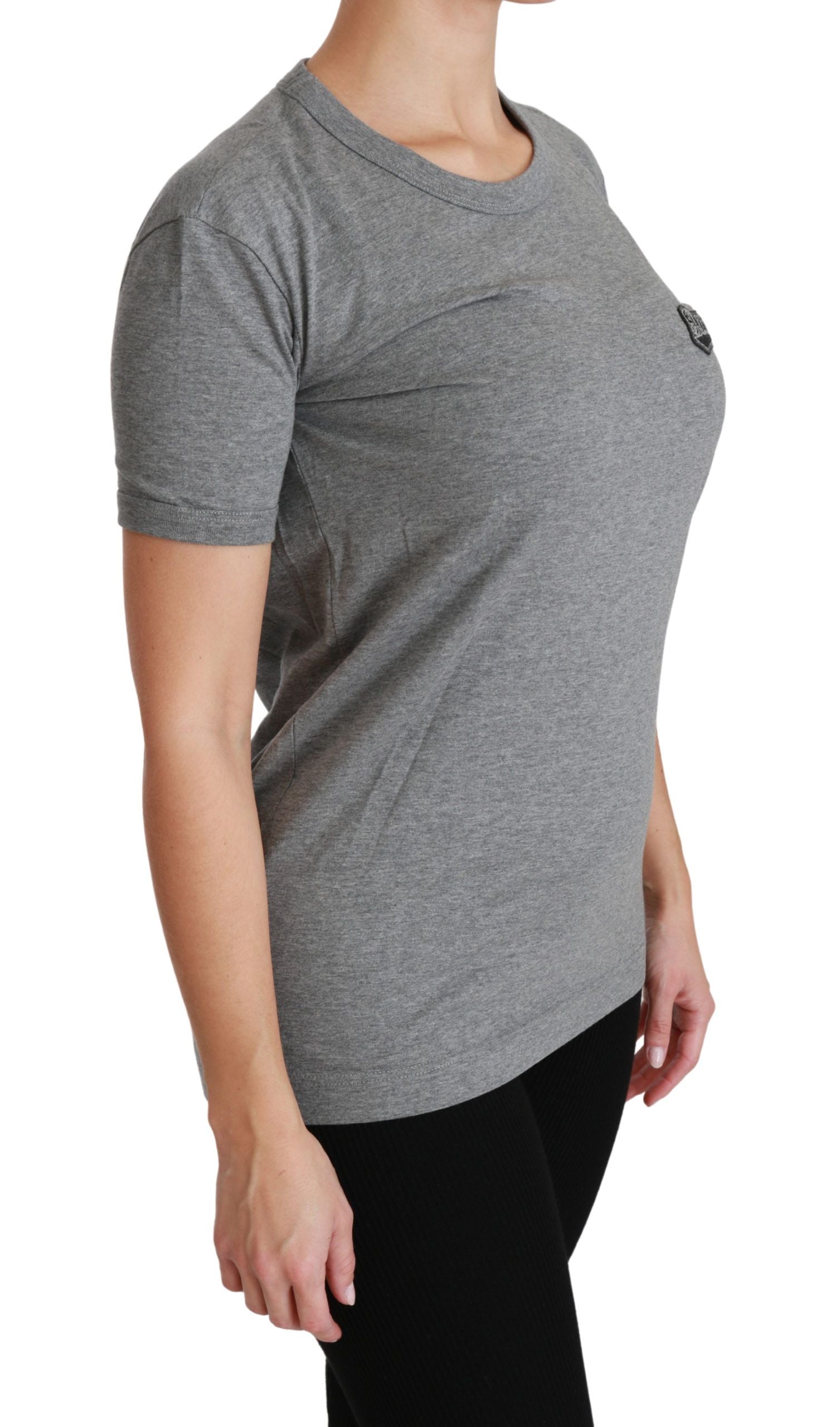 Dolce &amp; Gabbana Gray Crewneck Love Patch Cotton Top T-shirt