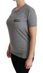 Dolce &amp; Gabbana Gray Crewneck Love Patch Cotton Top T-shirt
