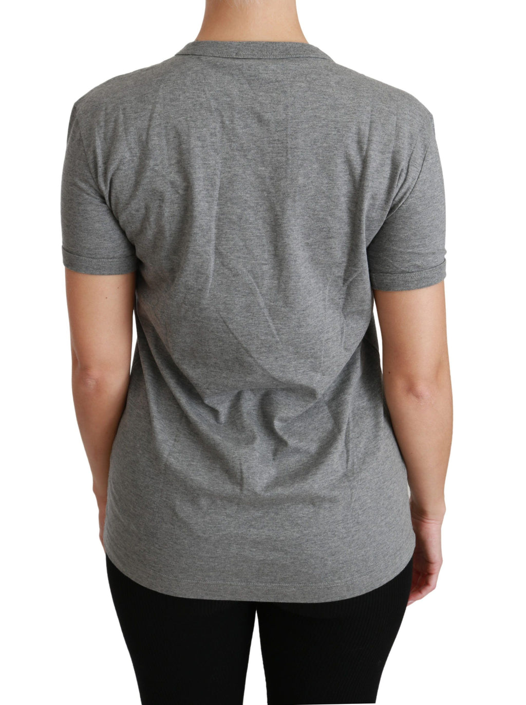 Dolce &amp; Gabbana Gray Crewneck Love Patch Cotton Top T-shirt