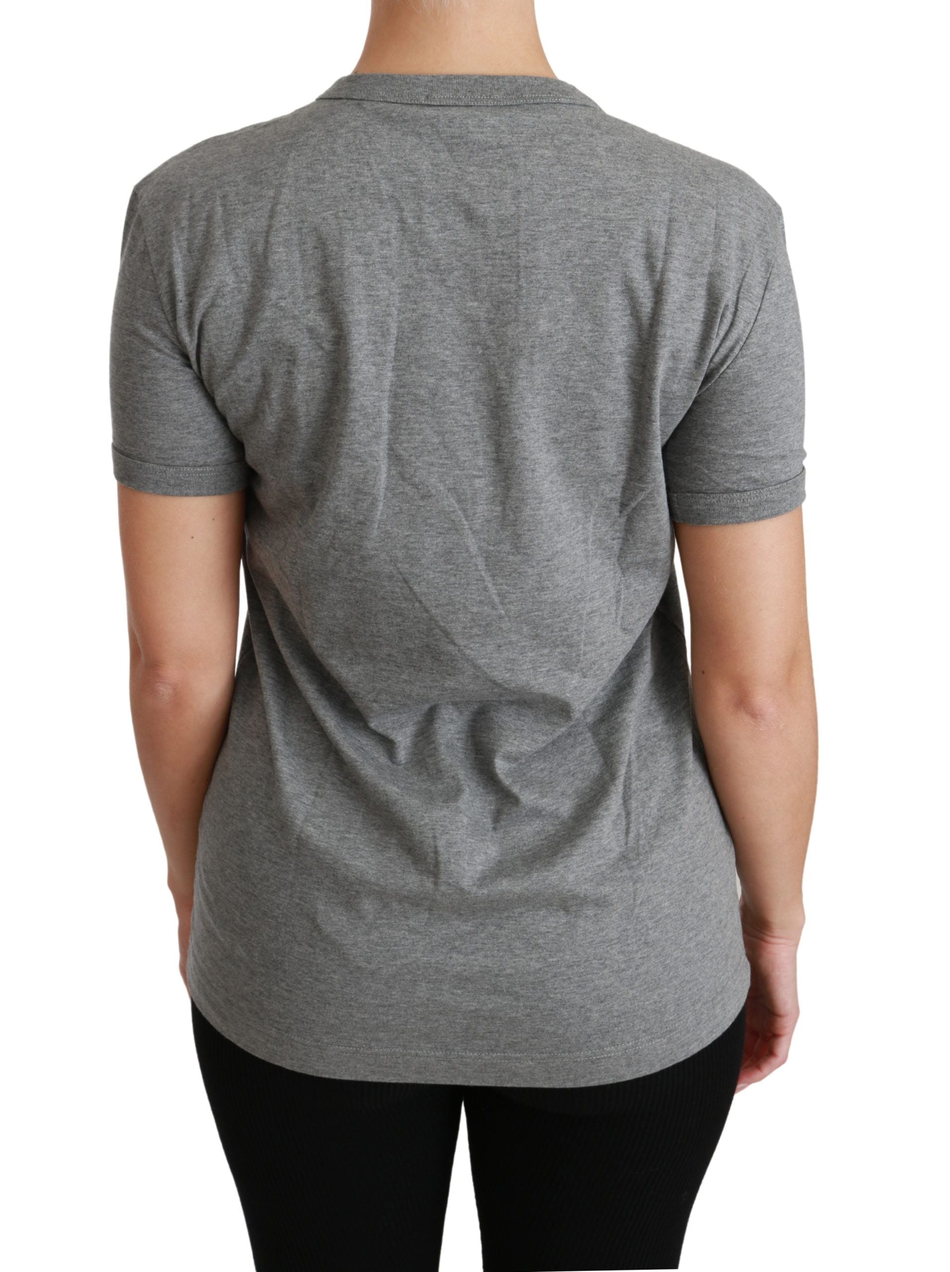 Dolce &amp; Gabbana Gray Crewneck Love Patch Cotton Top T-shirt
