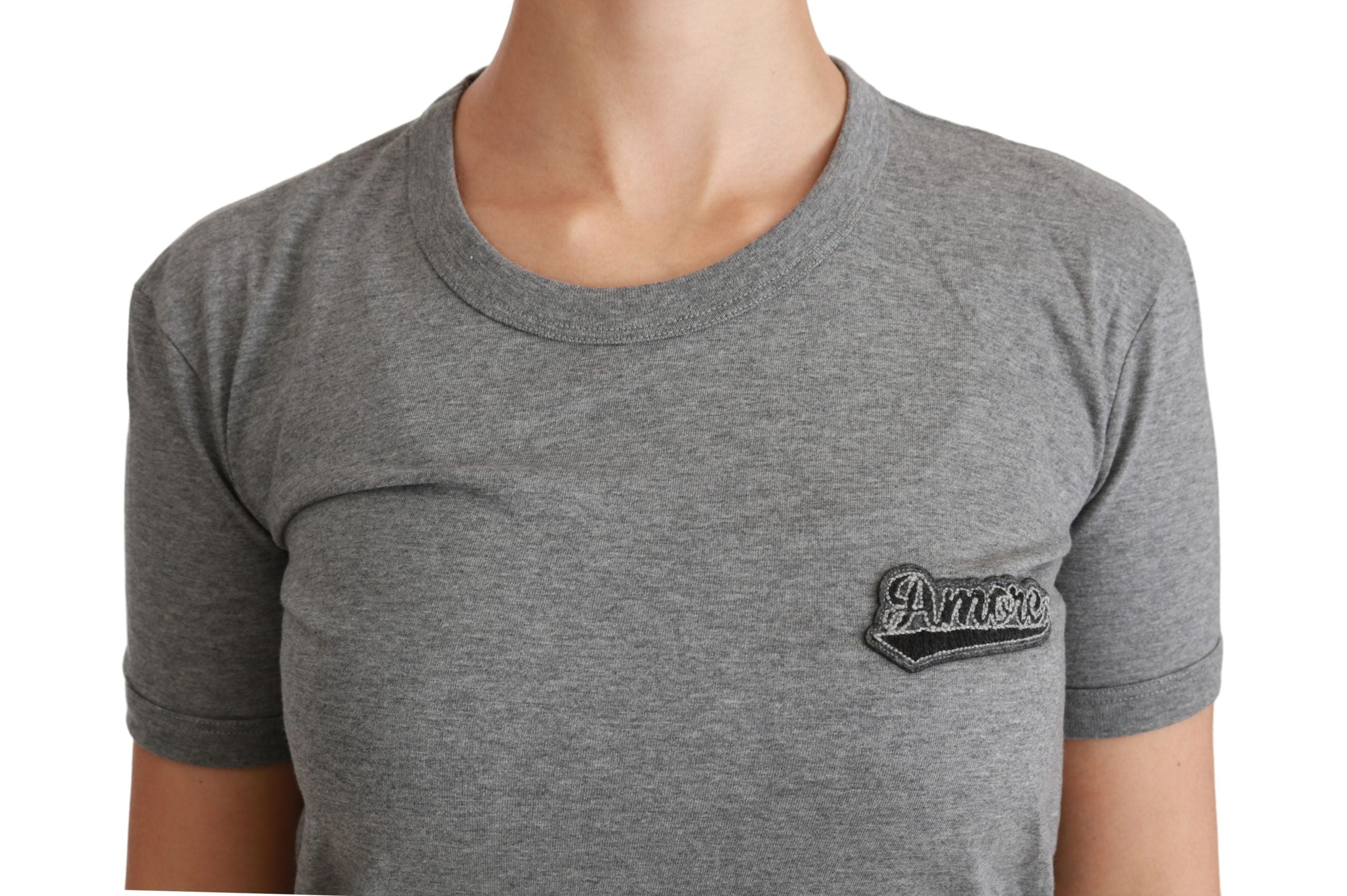 Dolce &amp; Gabbana Gray Crewneck Love Patch Cotton Top T-shirt