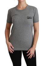 Dolce &amp; Gabbana Gray Crewneck Love Patch Cotton Top T-shirt