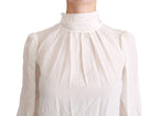 Dolce &amp; Gabbana White Turtle Neck Blouse Shirt Silk Top
