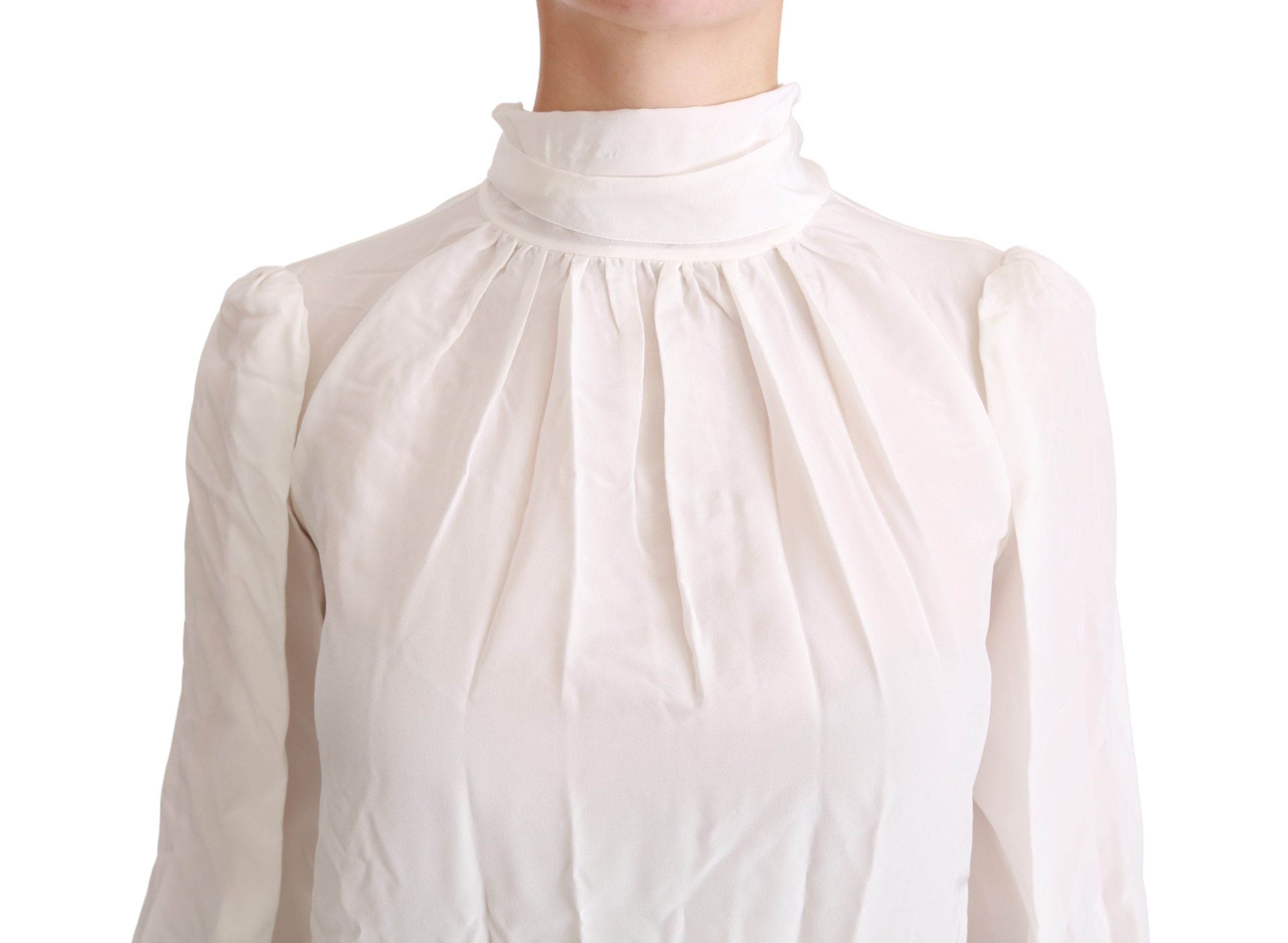 Dolce &amp; Gabbana White Turtle Neck Blouse Shirt Silk Top