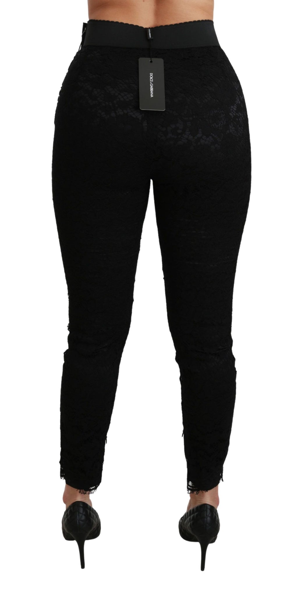 Dolce &amp; Gabbana Black Lace Skinny High Waist Cotton Pants