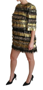 Dolce & Gabbana Polyester Black Gold Leopard Shift Mini Dress
