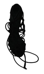Dolce &amp; Gabbana Black Suede Strap Stilettos Shoes Sandals