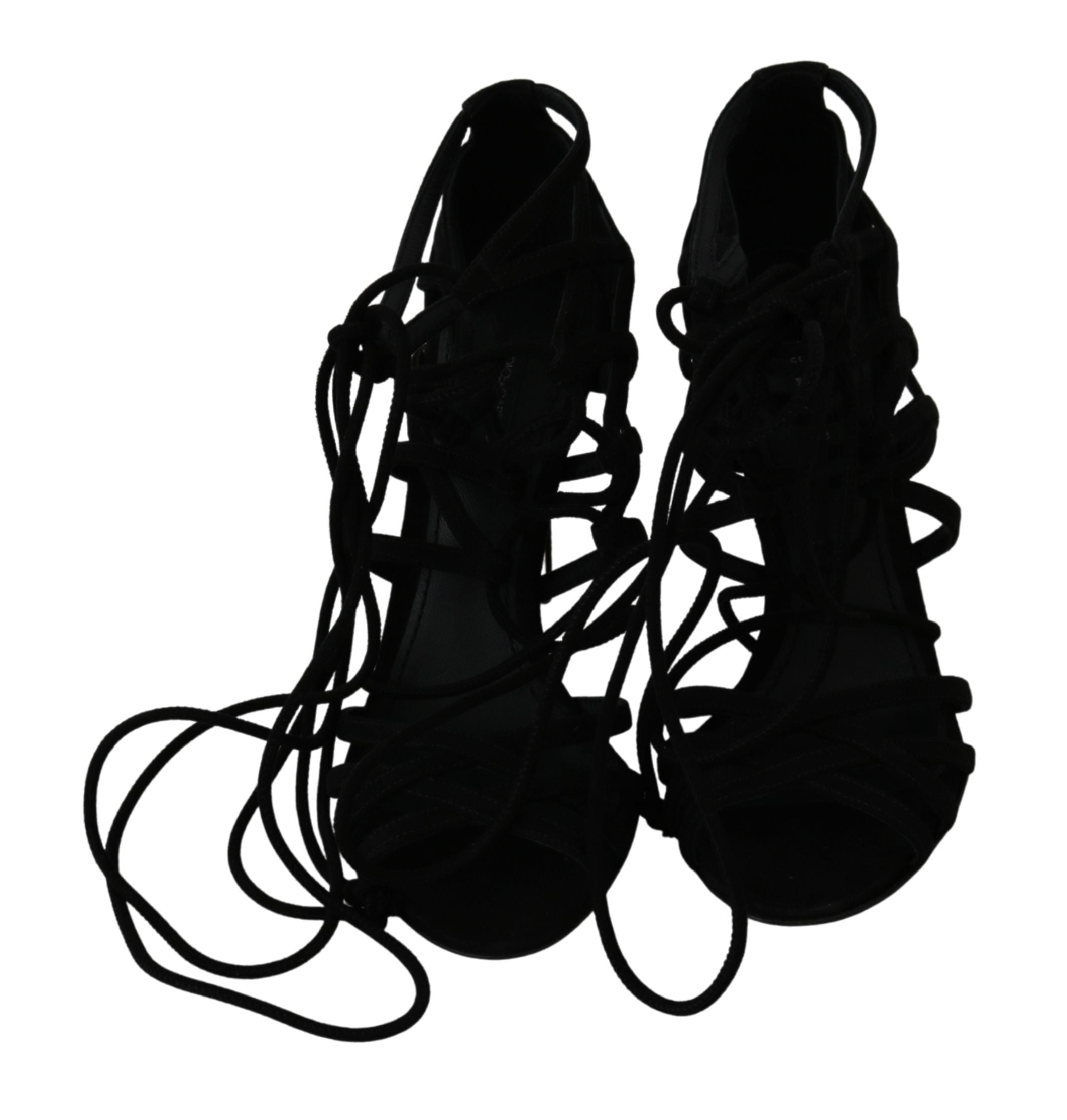 Dolce &amp; Gabbana Black Suede Strap Stilettos Shoes Sandals
