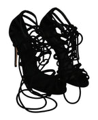 Dolce &amp; Gabbana Black Suede Strap Stilettos Shoes Sandals