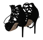 Dolce &amp; Gabbana Black Suede Strap Stilettos Shoes Sandals