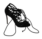 Dolce &amp; Gabbana Black Suede Strap Stilettos Shoes Sandals