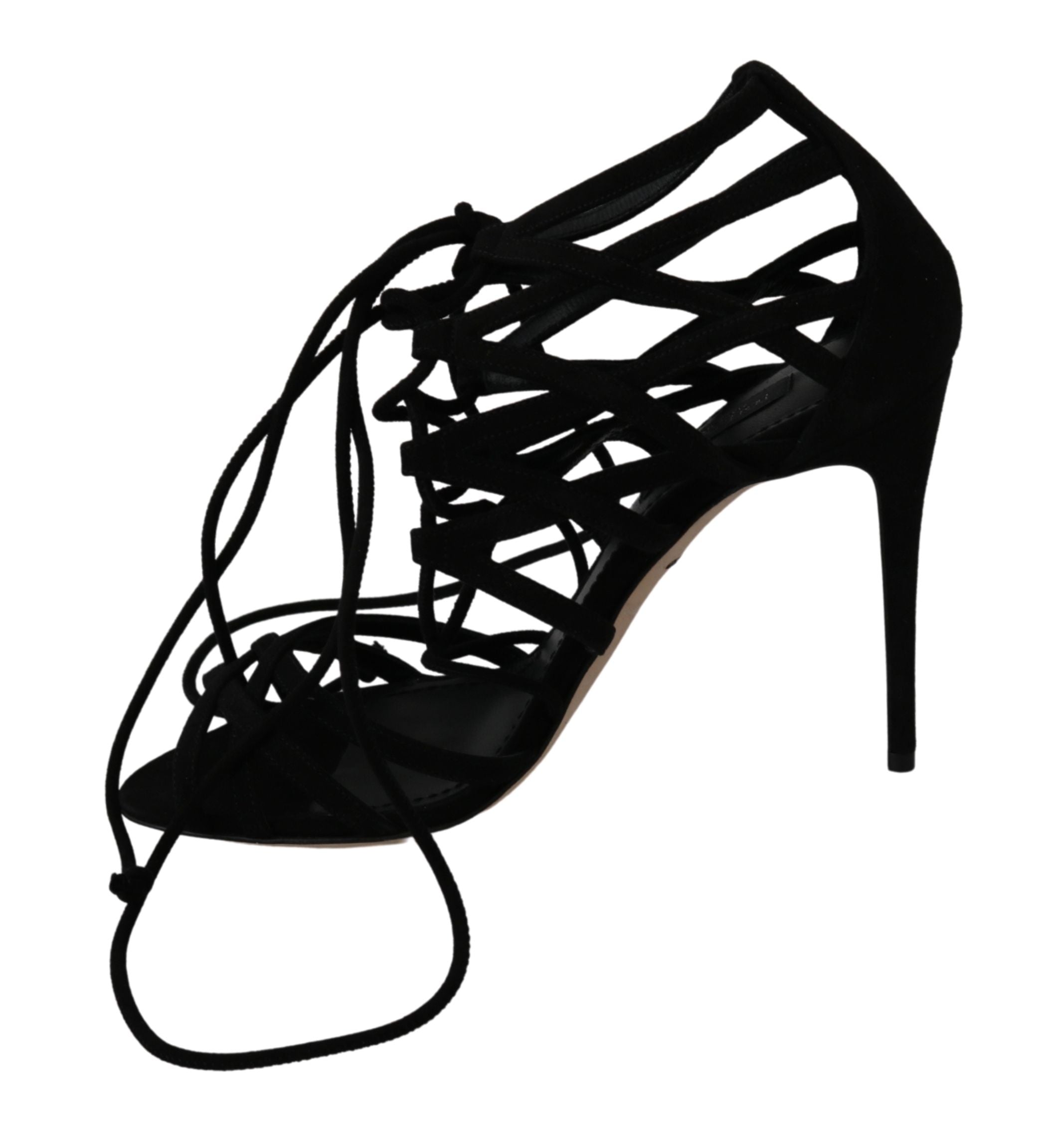 Dolce &amp; Gabbana Black Suede Strap Stilettos Shoes Sandals