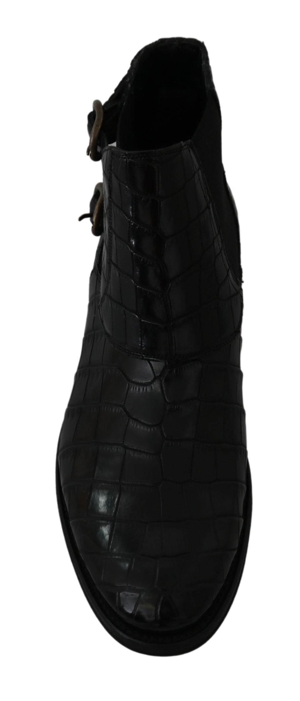 Dolce &amp; Gabbana Black Crocodile Leather Derby Boots Shoes