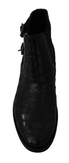 Dolce &amp; Gabbana Black Crocodile Leather Derby Boots Shoes