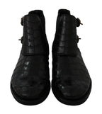 Dolce &amp; Gabbana Black Crocodile Leather Derby Boots Shoes