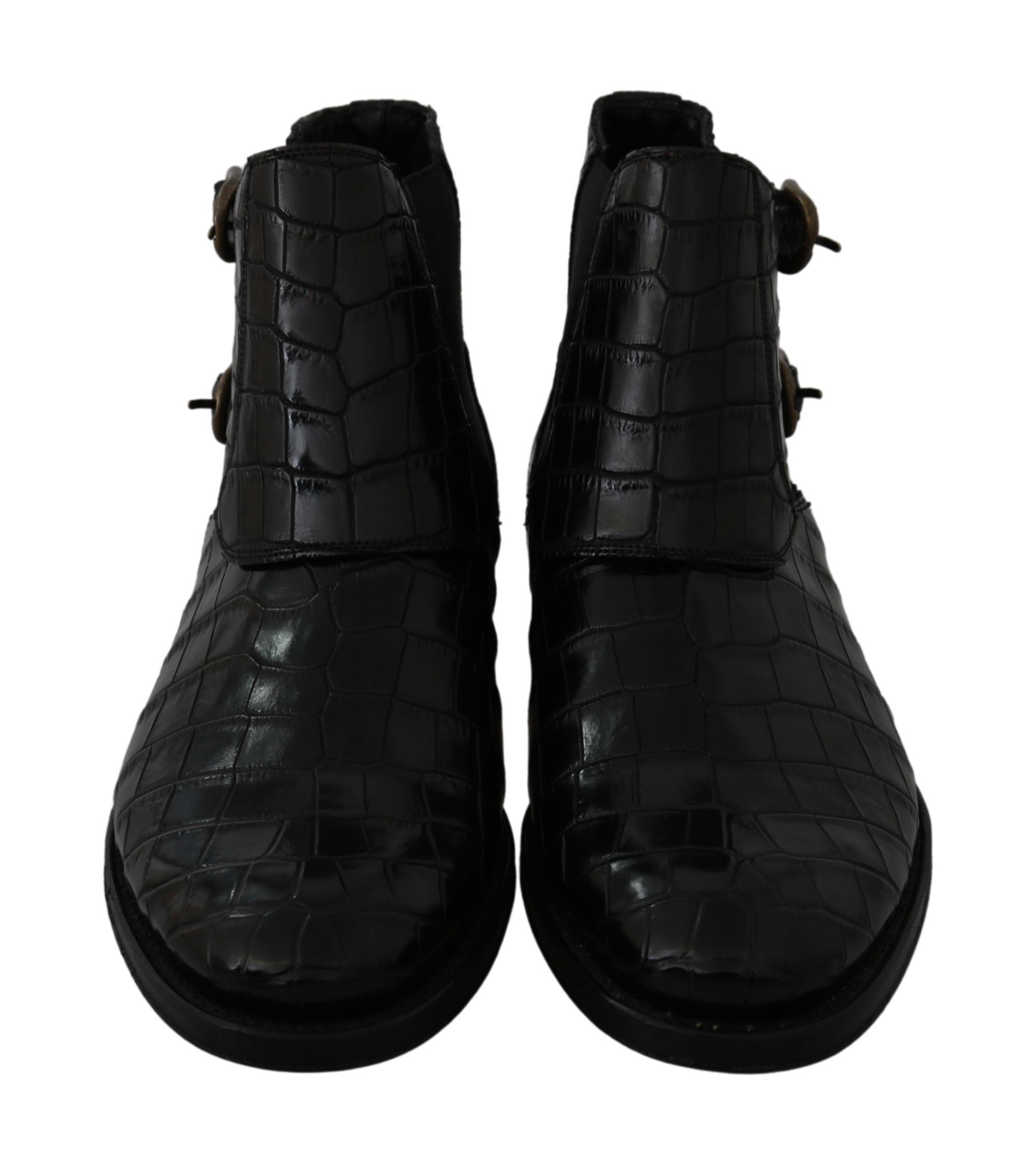 Dolce &amp; Gabbana Black Crocodile Leather Derby Boots Shoes