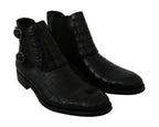 Dolce &amp; Gabbana Black Crocodile Leather Derby Boots Shoes