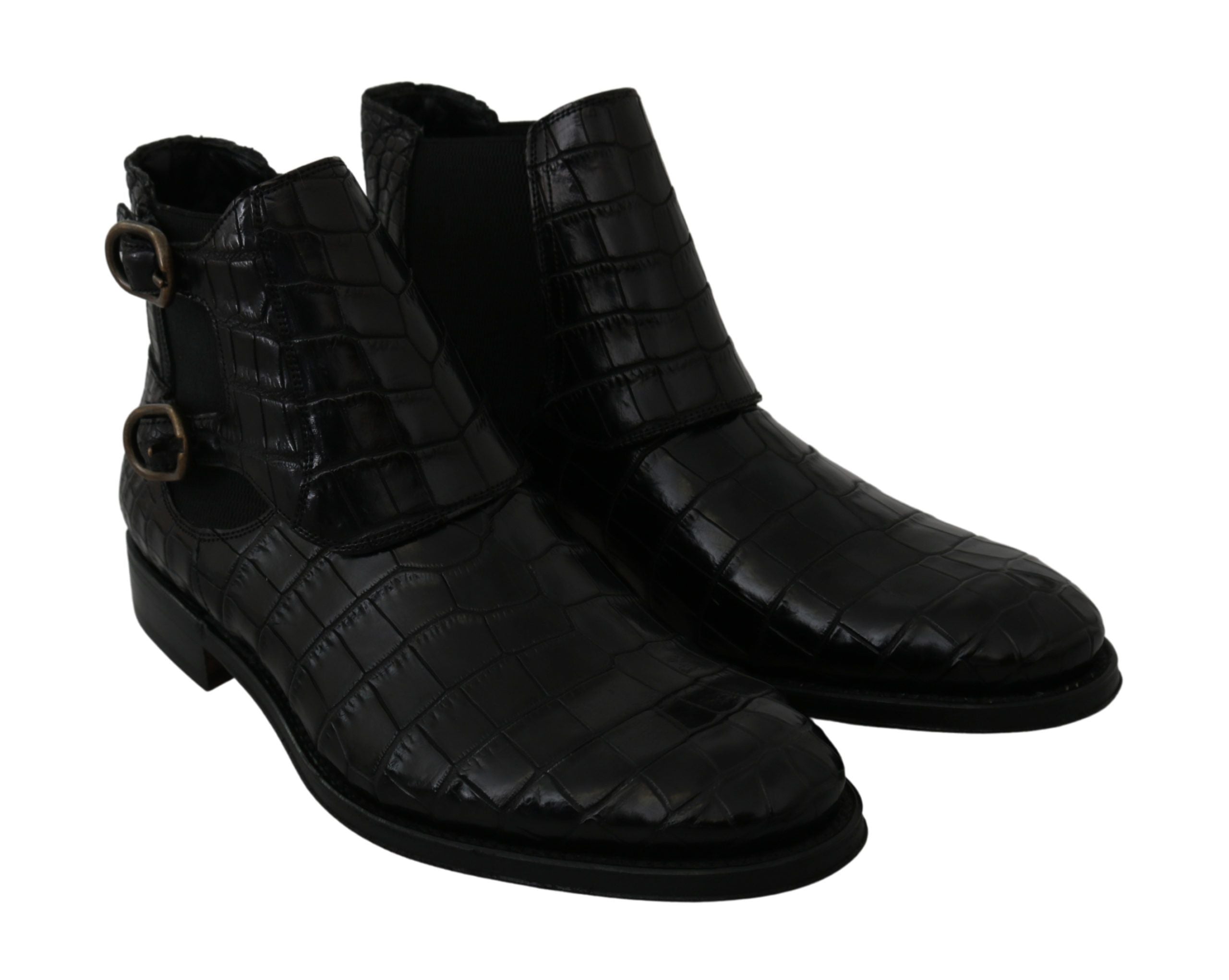 Dolce &amp; Gabbana Black Crocodile Leather Derby Boots Shoes