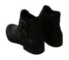 Dolce &amp; Gabbana Black Crocodile Leather Derby Boots Shoes