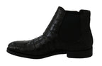 Dolce &amp; Gabbana Black Crocodile Leather Derby Boots Shoes