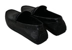 Dolce &amp; Gabbana Black Lizard Leather Flat Loafers Shoes