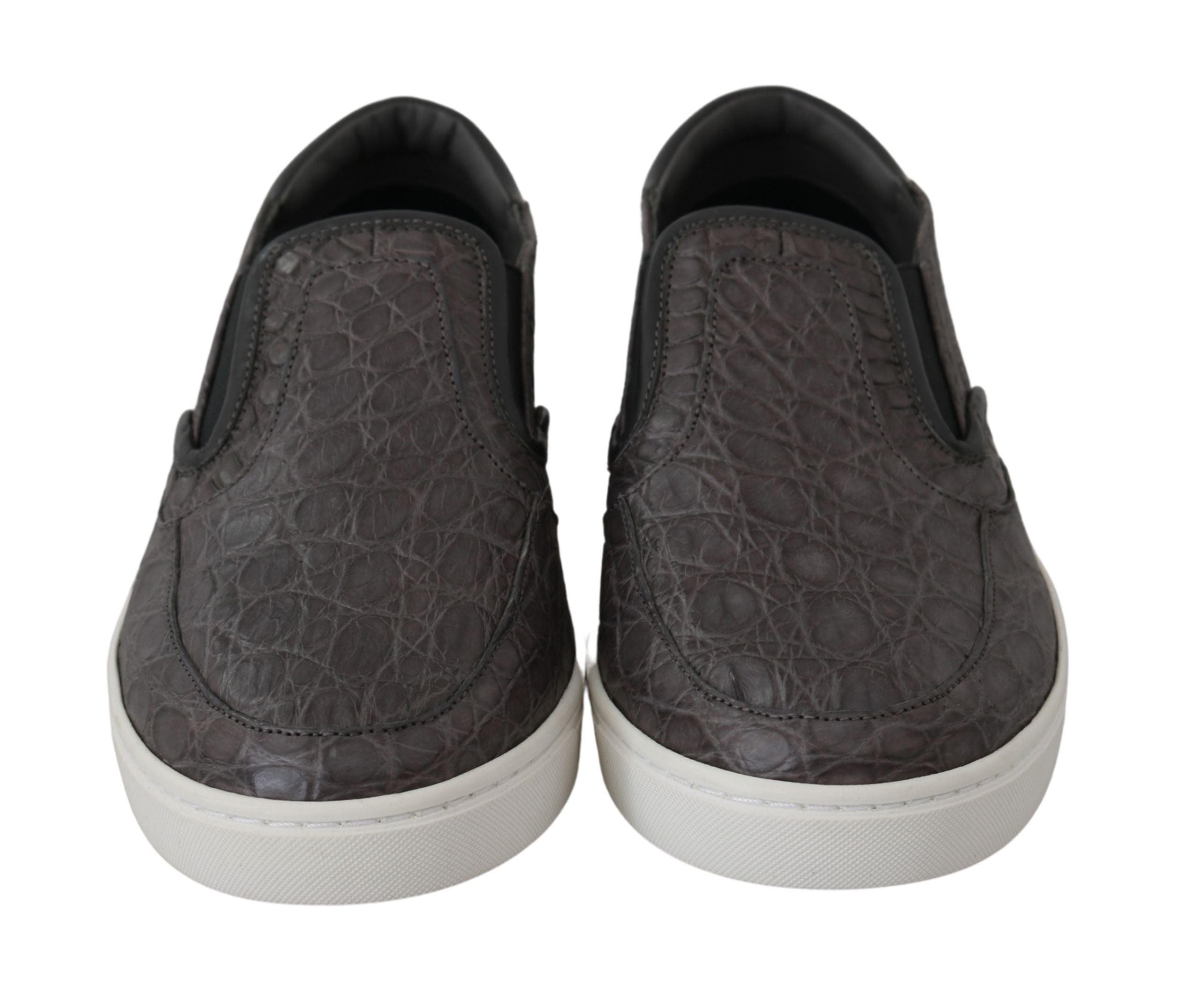 Dolce &amp; Gabbana Gray Leather Flat Caiman Mens Loafers Shoes